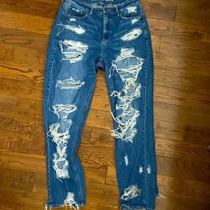 Altered American Eagle Ripped Mom Jeans